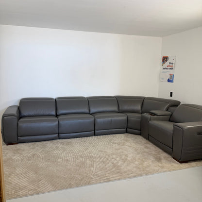 Karson Grey Leather Power Reclining Sectional
