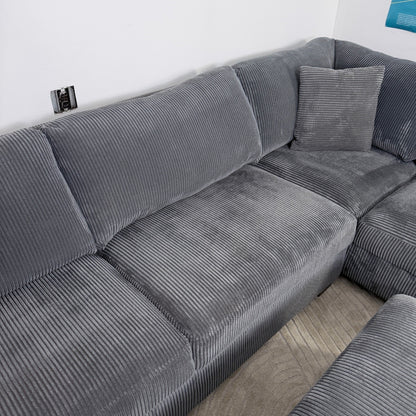 Thomasville Corduroy Sectional With Ottoman