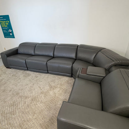 Karson Grey Leather Power Reclining Sectional