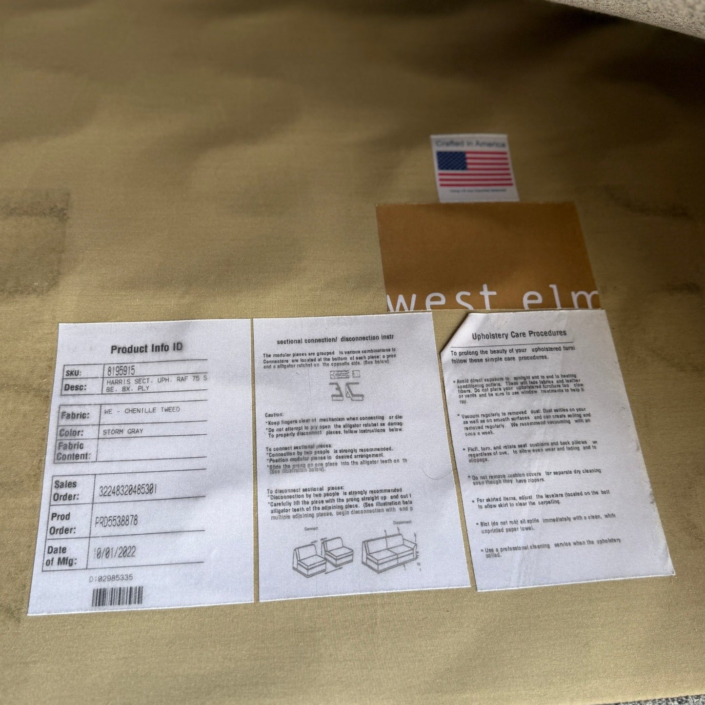 West Elm "Harris" Gray Bumper Sectional