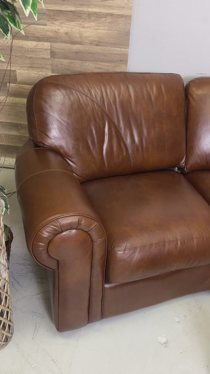 Genuine Brown Home Theater Curved Sectional With Ottoman